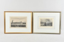N91Q17- 2x Stahlstich 19.Jh Stadtansichten Lissabon Speyer 