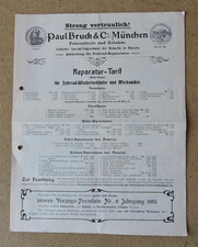 orig. Prospekt Bruck & Co. München / Oldtimer Fahrrad Ersatzteile /~1903