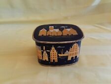 alte ONKO Kaffee Bremen Kaffeedose Blechdose Motiv Häuser blau/gold 16x14x9cm