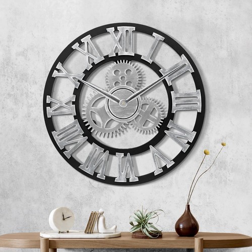 Holz wanduhr groß industrial - holz,