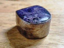 💎⚒ 5x5cm Silber Schatulle sibirischer Charoit Schmuckkästchen Echt Wertvoll!💎⚒