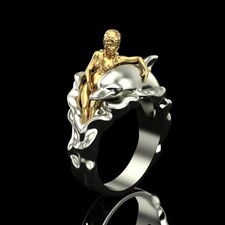 Schöner Mädchen- Und Delfinring Tierkreisring Ozeanring Zweifarbiger Ring Q749