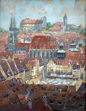 Aquarell sign. Franz Schmidt 1884-1951 Nürnberg Burg Altstadt Hauptmarkt Kirche