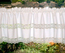 Bistrogardinen 100% Baumwolle weiß mit Klöppelspitze