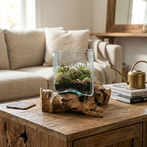 Teakholz deko wurzel mit - mit, glas