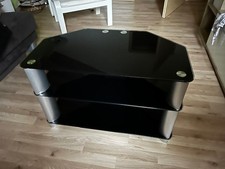 Phono-/TV-Regal trapezförmig Rauchglas schwarz mit Chrom