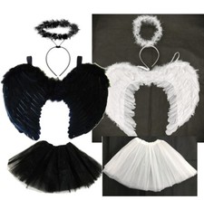 ENGEL HALO TEUFEL FEE FLÜGEL HALLOWEEN WEIHNACHTEN TUTU ROCK FLÜGEL PARTY SET