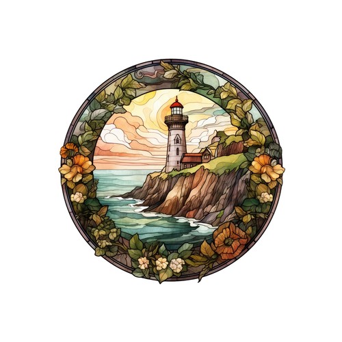 Sticker lighthouse stained - 9x,