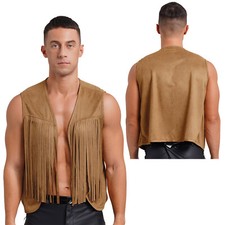 Herren Weste Old Style 70er Jahre Hippie Kostüm Quaste Cowboy Western Jacke