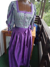 WUNDERSCHÖN *KRÜGER SEIDEN DIRNDL*Gr.40 KARO VIOLETT DEKORATIV PUFFÄRMEL SCHÜRZE