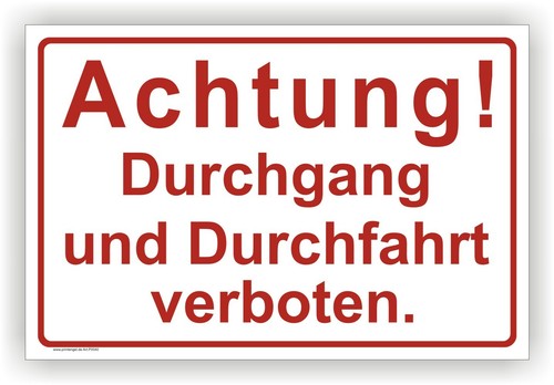 Schild achtung durchgang und - durchgang,