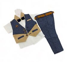 Baby Jungen Anzug-Set mit Weste & Fliege, Dunkelblau/Gold, Gr. 86, 92, 98, 104