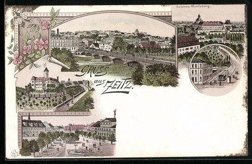 Lithographie zeitz schloss - zeitz,,