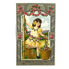 ANTIKE POSTKARTE 1912 Rosen Girlande Mädchen AK Geprägt Deutsch Schleifen Schuhe
