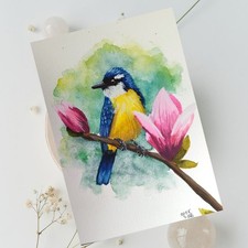 Aquarell Vogel Gemälde A6 Original, Vogel Bilder, Malerei, Landschaft, Kunst