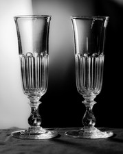 2 antike Biedermeier Sektflöten Sektglas Facettenschliff Weihnachtsgeschenk