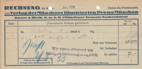 München rechnung 1933 - mÜnchen,,