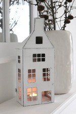 Laterne MAISON weiß shabby chic Metallhaus beleuchtet H33cm Dekohaus Kerzenhaus