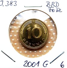 10 Pfennig 2001 G BRD Jäger 383 in original Noppenfolie beschnitten Erh. unc.