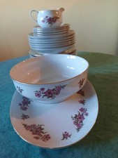 tafelservice 6 personen, henneberg porzellan, 22 teilig, geblümt, Goldrand, DDR