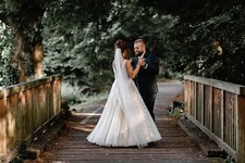 Hochzeitskleid A-Linie Ivory Gr. 38 Mit Spitze und Blumenapplikationen 