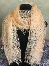 Feiner Strick Schal Reine Wolle Handarbeit Angora Pfirsich