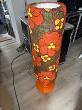 70er Jahre Stehlampe ORANGE Flower Power Schirm beleuchteter GlasFuß Leuchte