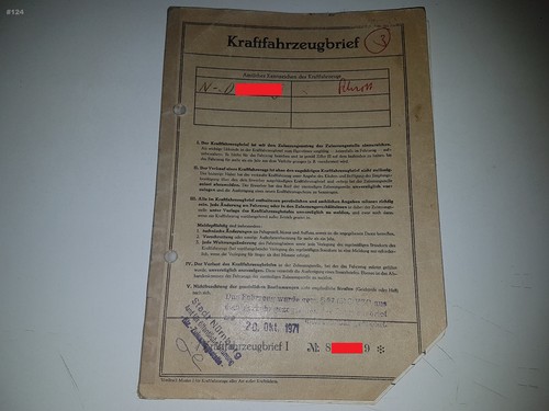 Fahrzeugbrief kfz brief 1957 - fahrzeugbrief,
