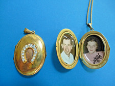 Silvester Glücks Amulett Hufeisen + Kette Doublè mit Bild Foto Medaillon um 1940