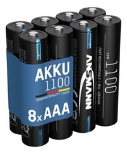 ANSMANN Akku AAA 1050mAh NiMH 1,2V - wiederaufladbar, hohe Kapazität (8 Stück)