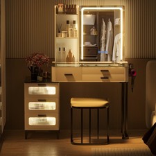 LED Schminktisch mit Beleuchtung,Kosmetiktisch mit Spiegel und Licht Weiß