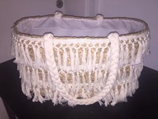 Strandtasche Korb Tasche weiß Fransen Strohkorb Strandkorb Handtasche