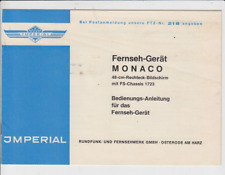 IMPERIAL Fernseher MONACO Osterode ca. 1958/62 Bedienungs-Anleitung Garantie