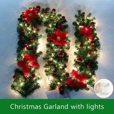 270CM Weihnachtsgirlande Tannengirlande mit LED Lichterkette Innen Außen Deko