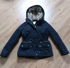 BERSHKA Kapuzen Jacke Parka Details Gr.S schwarz Taschen RV+Druckknöpfe m.Fell