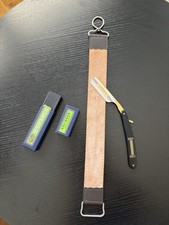 SET SOLINGEN Rasiermesser Bismarck Goldverzierung + Streichriemen Leder Vintage