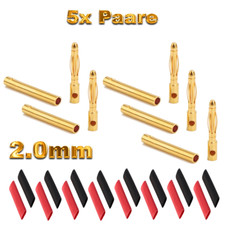 5 Paar 2mm Original Goldstecker Bananenstecker Banana Vergoldet Schrumpfschlauch