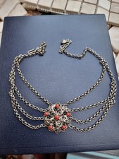 Trachtenkette Silberfarben Vintage Schmuck Halskette mehrreihig 
