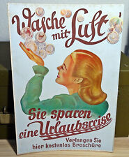 Altes Pappschild Schild Plakat "Wasche mit Luft" Wäschestampfer um 1940