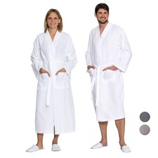 Waffelpique Bademantel Saunamantel Morgenmantel, 100 % Baumwolle