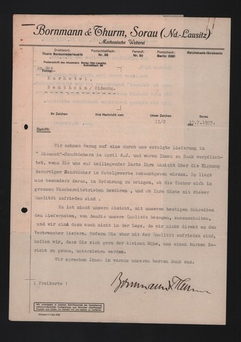 Sorau brief 1933 bornmann - sorau,,