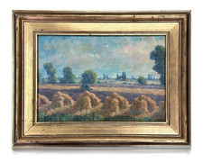 Ölgemälde – Landschaft mit Erntehocken & Traktor, signiert W…, ca. Mitte 20. Jh