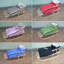 Holzschlitten mit Rückenlehne mit Winterfußsack 10 Farben Schlitten aus Holz