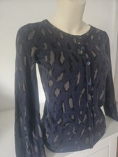 Hugo Boss Cardigan Weiche Strickjacke Wolle Pullover Leopard Blau Gr XS