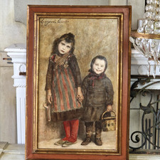 Emilio Longoni, Zu spät für die Schule, Öldruck 50 cm x 75 cm