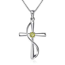 Damen Halskette 925 Silber Geburtsstein Kreuzkette Kreuz Geburtstag Geschenk