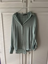 Hellgrüne Satinbluse Gr.M langärmelig