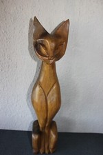 Teakholz Katze Massiv H.46 cm Handarbeit Mid Century Scandi Cat