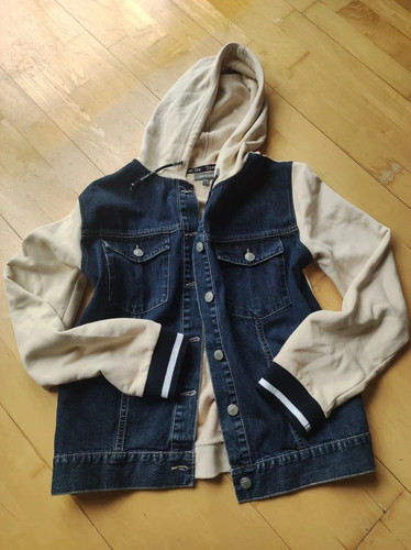 Stoff jeansjacke mit kapuze - stoff-/jeansjacke,