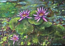 Original Acrylbild Seerosen